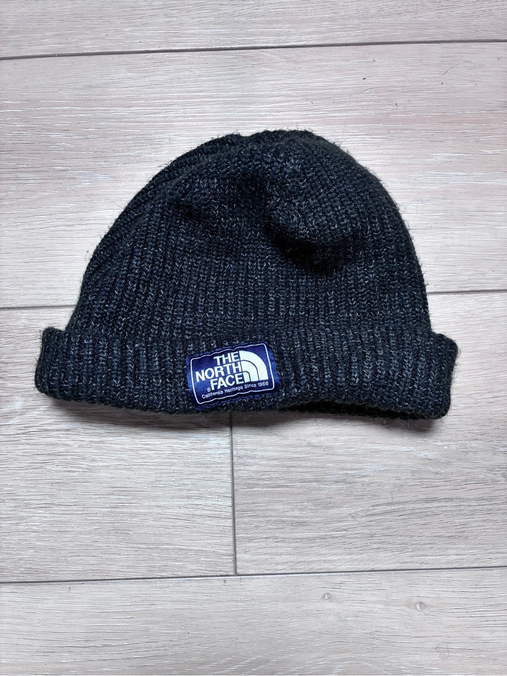 The North Face Black Ribbed Cuffed Beanie with Logo Patch